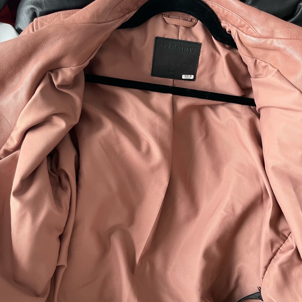 ❌SOLD❌ALLSAINTS Dalby Leather Biker Jacket Pink - Picture 13 of 14